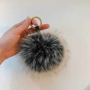 Black and White Fox Fur Keyring Bag Charm
